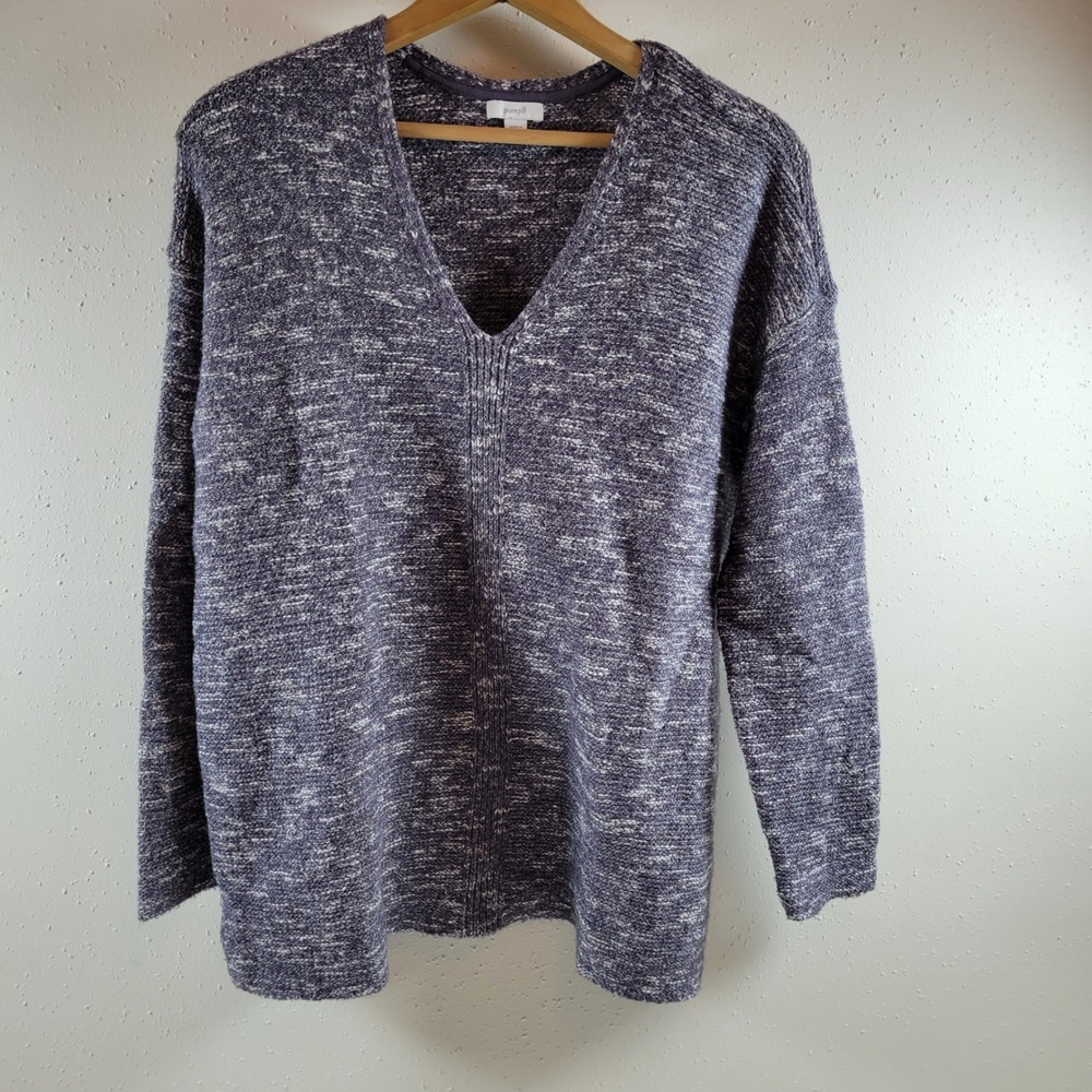 Pure Jill Sweater Womens S Petite Purple Excellent V-Neck Space Dye Knit